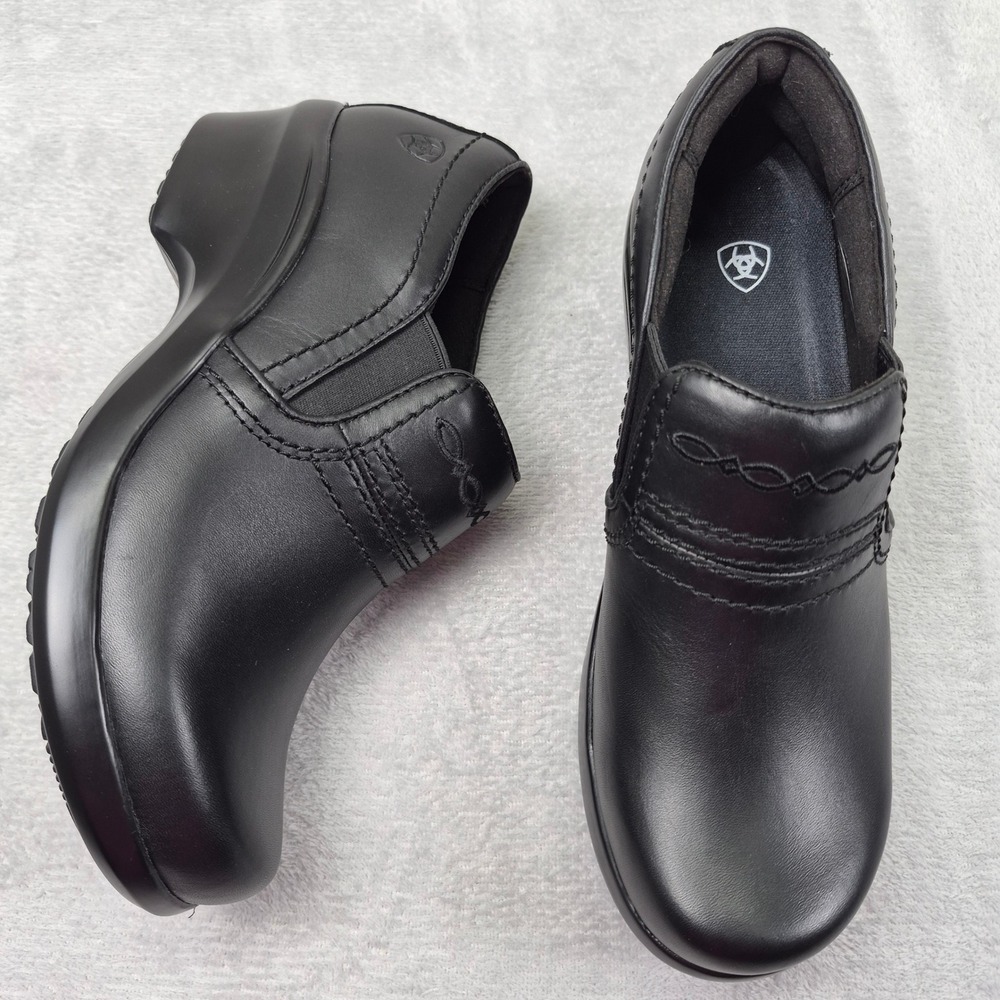 Ariat Expert Clog SD Black Leather Work Shoes Women 10 B 10027283 Slip Resistant